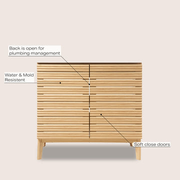Calandre Thin Linear Slat Modern Farmhouse 2-Shelf Bath Vanity Cabinet Only (Sink Basin not Included)